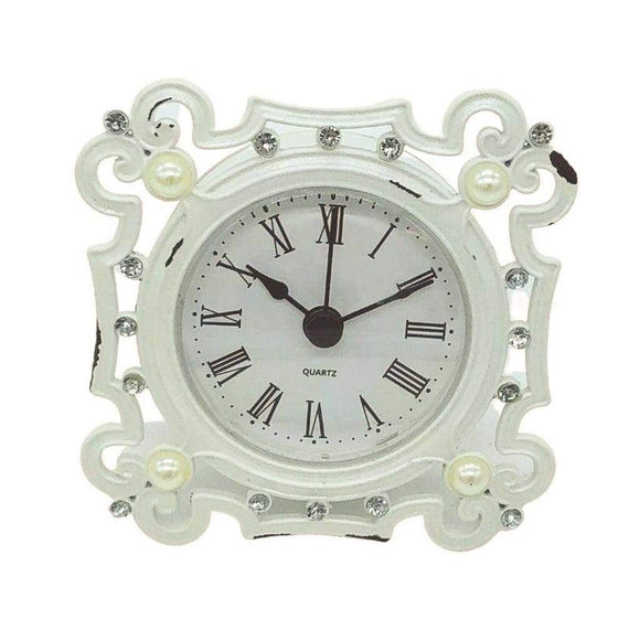 Vintage Fairy Garden Clocks Small Vintage White Clock with Pearls