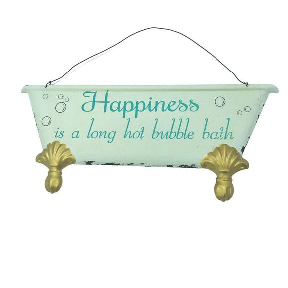 Vintage Fairy Garden Sign Happiness Is A Long Hot Bubble Bath Metal Sign